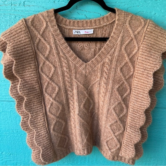 Zara Sweaters Zara Alpaca Blend Thick Cable Knit Tan Sweater Vest